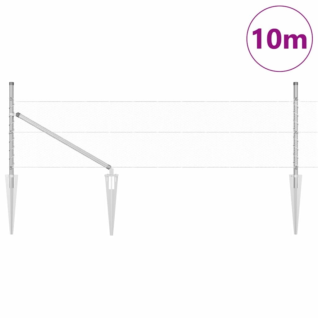 Sekskantet hegn med stolpe 10 x 0,5 m Galvaniseret stål Sølv