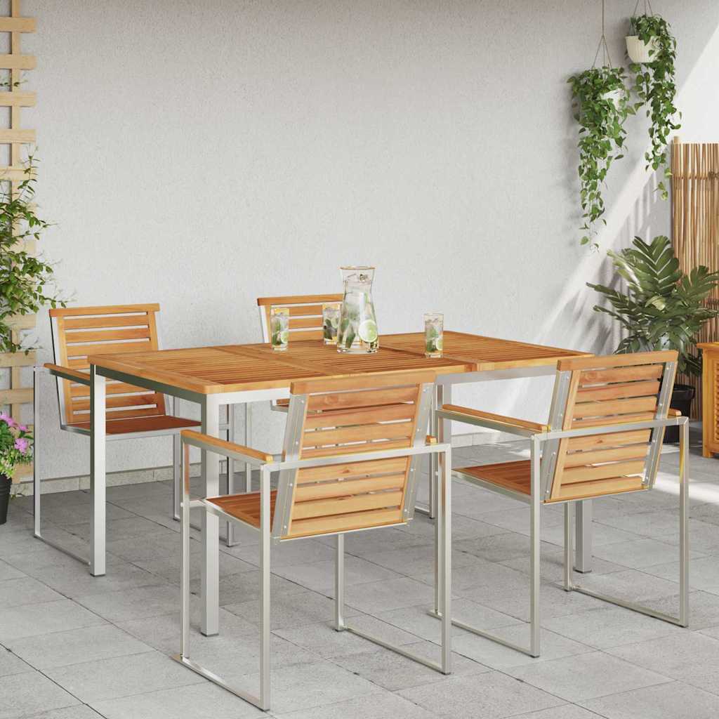 Spisebord 150x90x75 cm Massiv teaktræ og rustfrit stål