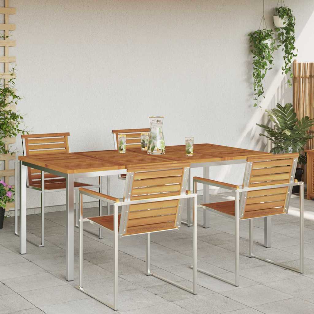 Spisebord 180x90x75 cm Massiv akacietræ og rustfrit stål