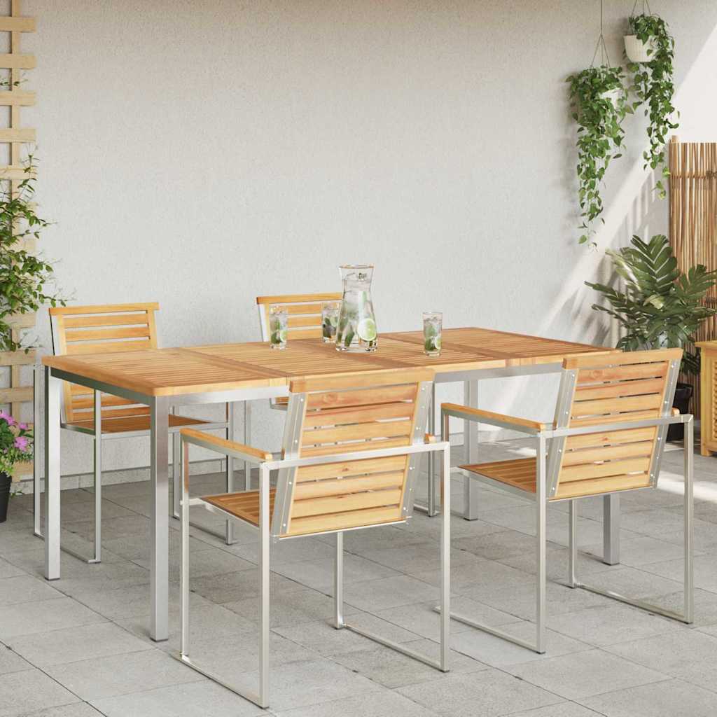 Spisebord 180x90x75 cm Massiv teaktræ og rustfrit stål