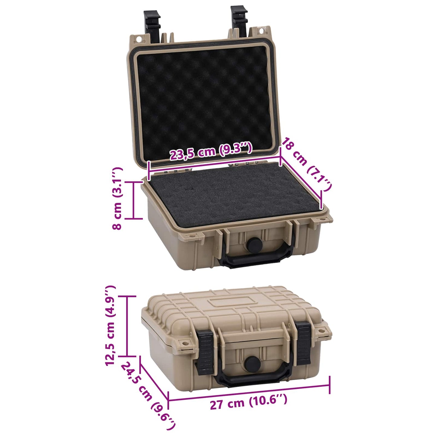 Hårdt kuffert med opbevaring Sandfarvet 27 x 24,5 x 12,5 cm