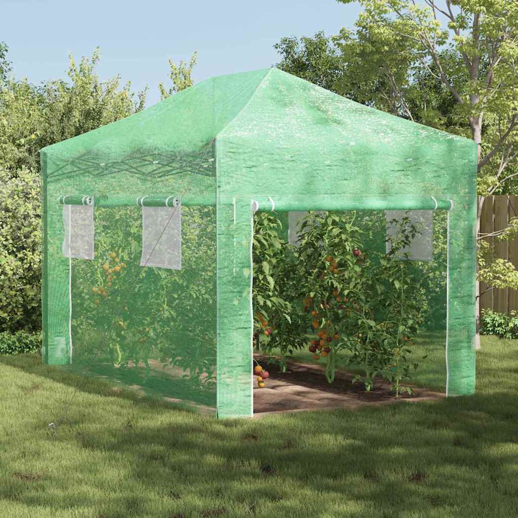 Drivhus med op-poppende ramme Grøn 280 x 410 x 315 cm Jern