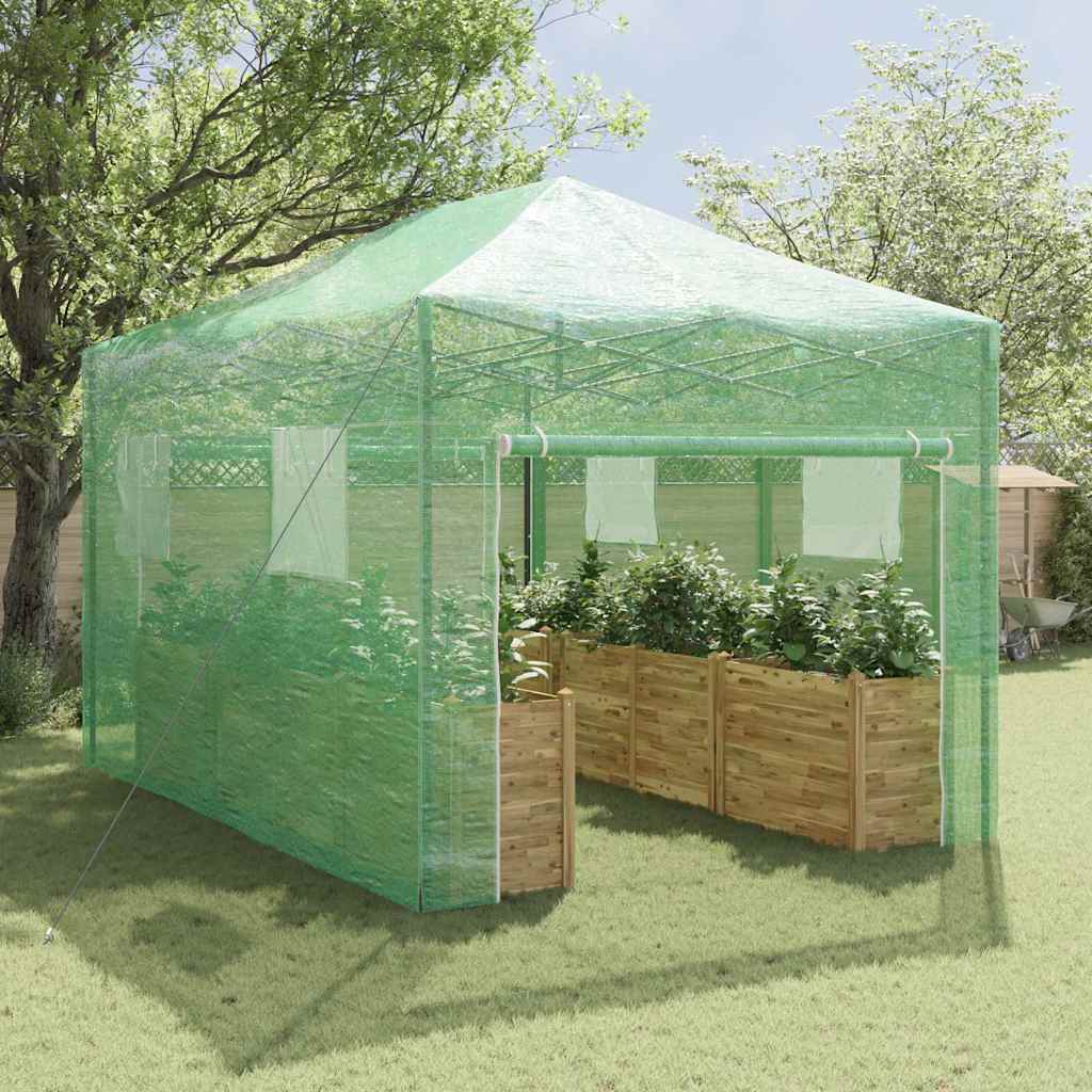 Drivhus med op-poppende ramme Grøn 290 x 430 x 315 cm Jern