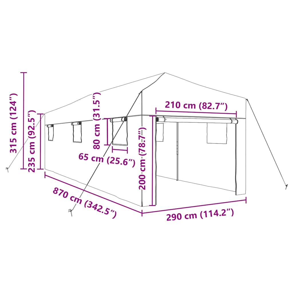 Drivhus med op-poppende ramme Grøn 290 x 870 x 315 cm Jern