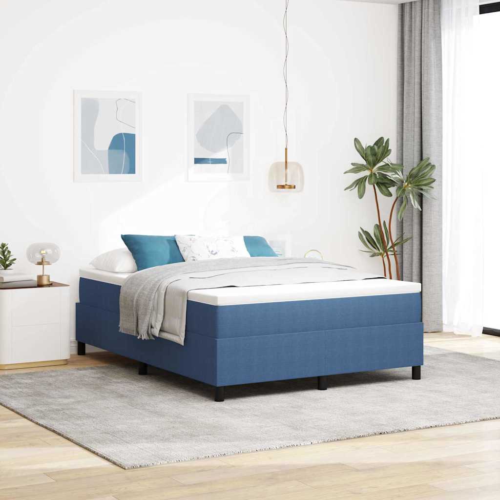 Box spring seng Blå og Hvid 140 x 200 cm Velourstof