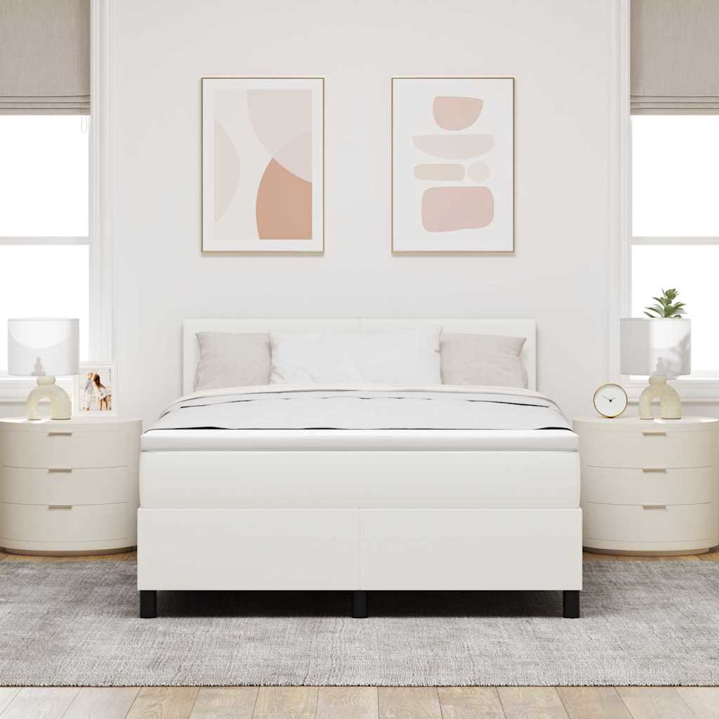 Box spring seng Creme og hvid 160 x 200 cm Velourstof
