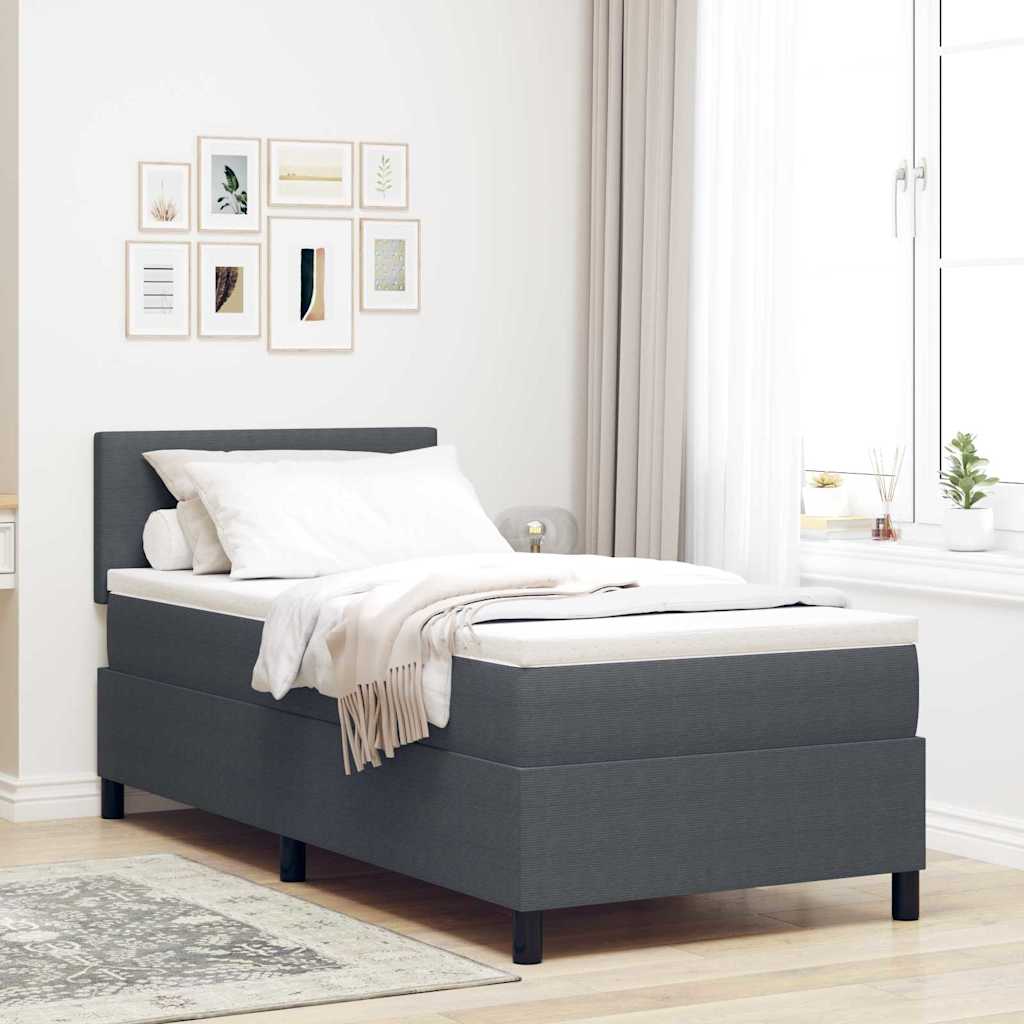 LED Box Spring Bed Mørkegrå og Hvid 100 x 200 cm Velourstof