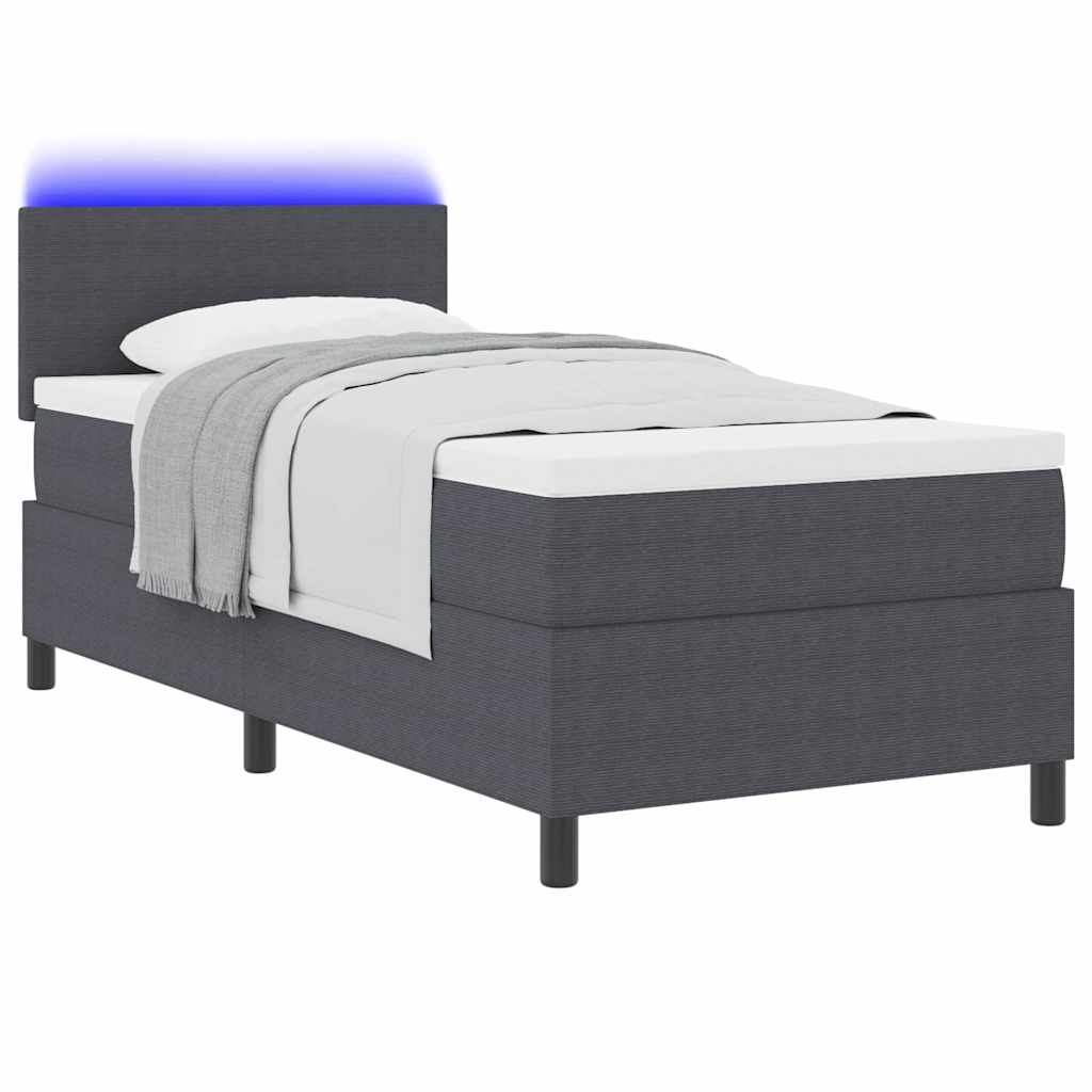 LED Box Spring Bed Mørkegrå og Hvid 100 x 200 cm Velourstof