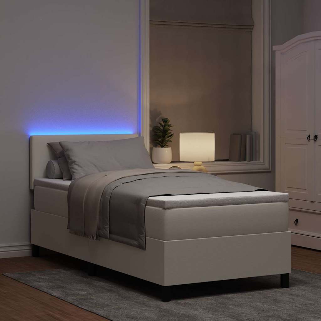 LED Box Spring Bed Creme og hvid 100 x 200 cm Velourstof