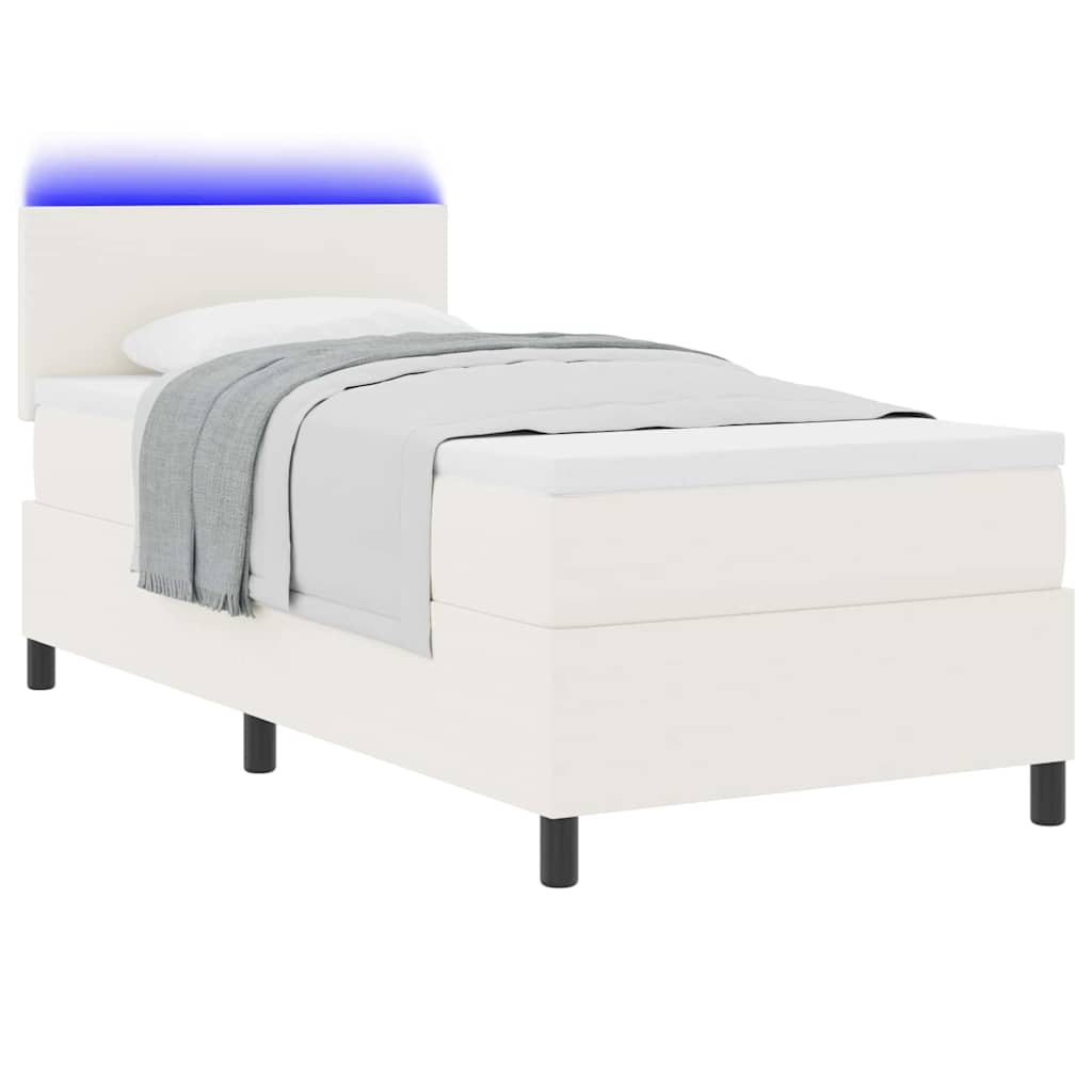 LED Box Spring Bed Creme og hvid 100 x 200 cm Velourstof