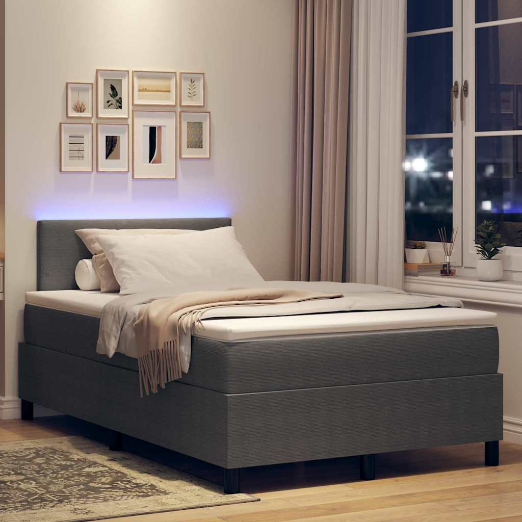 LED Box Spring Bed Lys Grå og Hvid 120 x 190 cm Velourstof