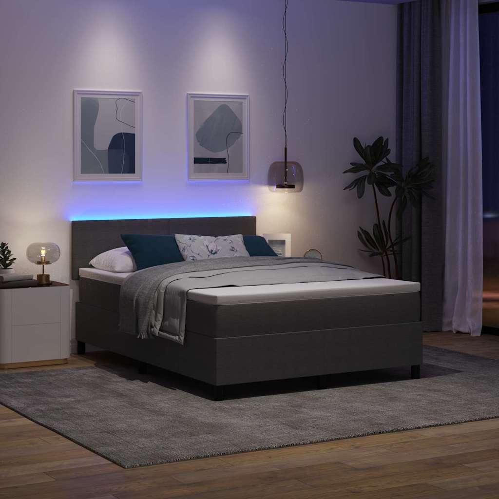 LED Box Spring Bed Lys Grå og Hvid 140 x 200 cm Velourstof