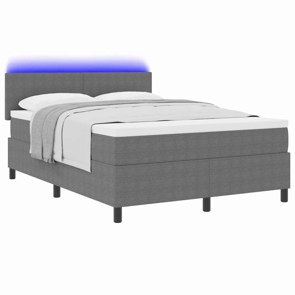LED Box Spring Bed Lys Grå og Hvid 140 x 200 cm Velourstof