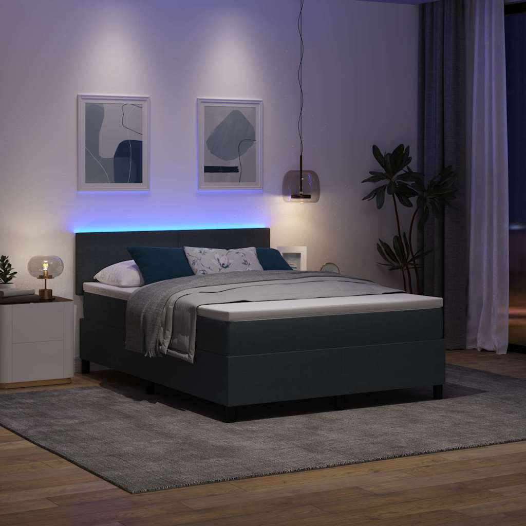 LED Box Spring Bed Mørkegrå og Hvid 140 x 200 cm Velourstof