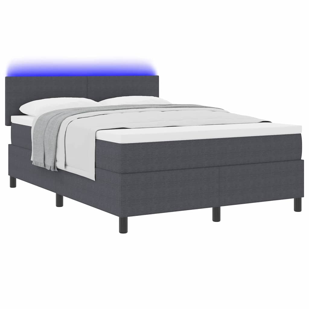 LED Box Spring Bed Mørkegrå og Hvid 140 x 200 cm Velourstof