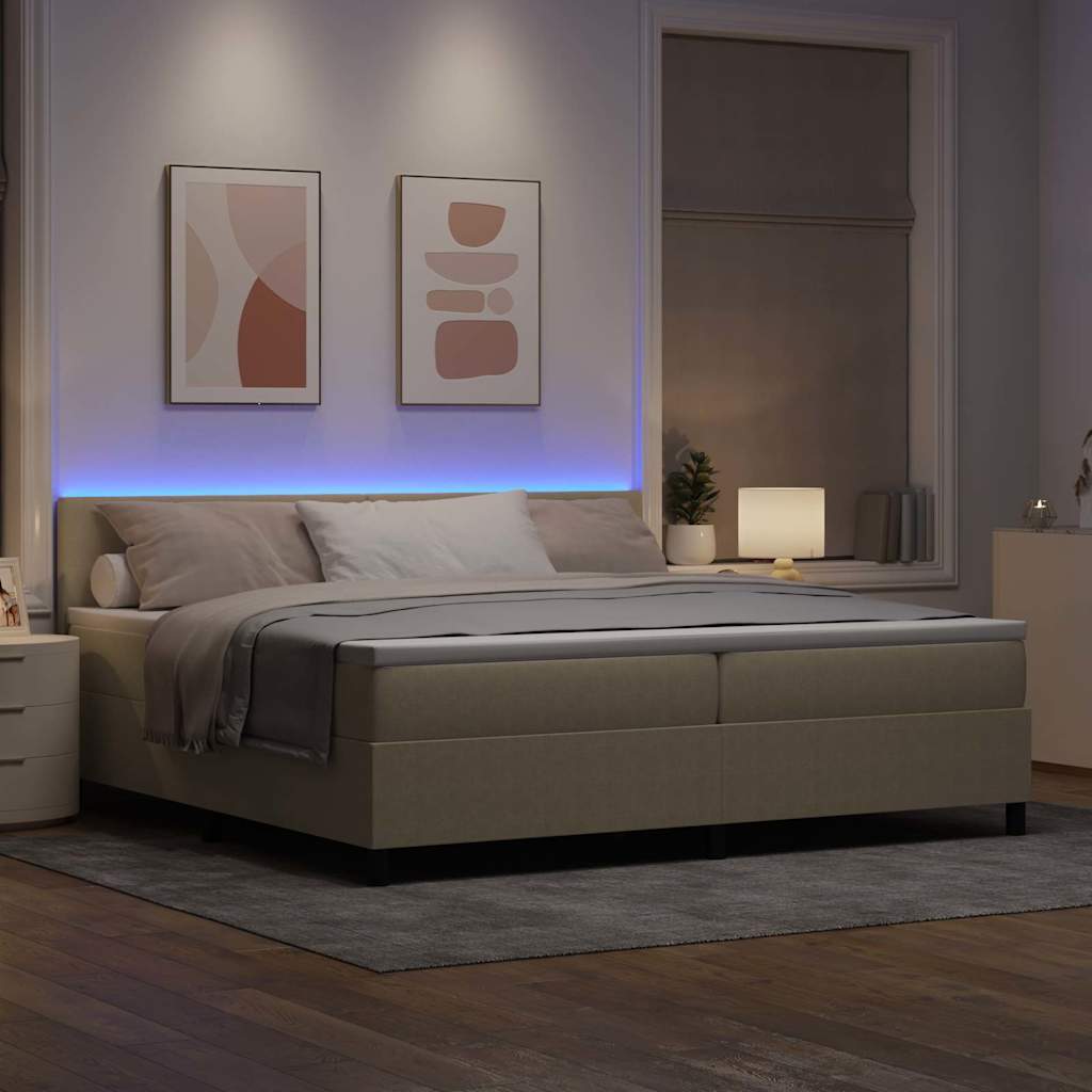 LED Box Spring Bed Lys Grå og Hvid 200 x 200 cm Velourstof
