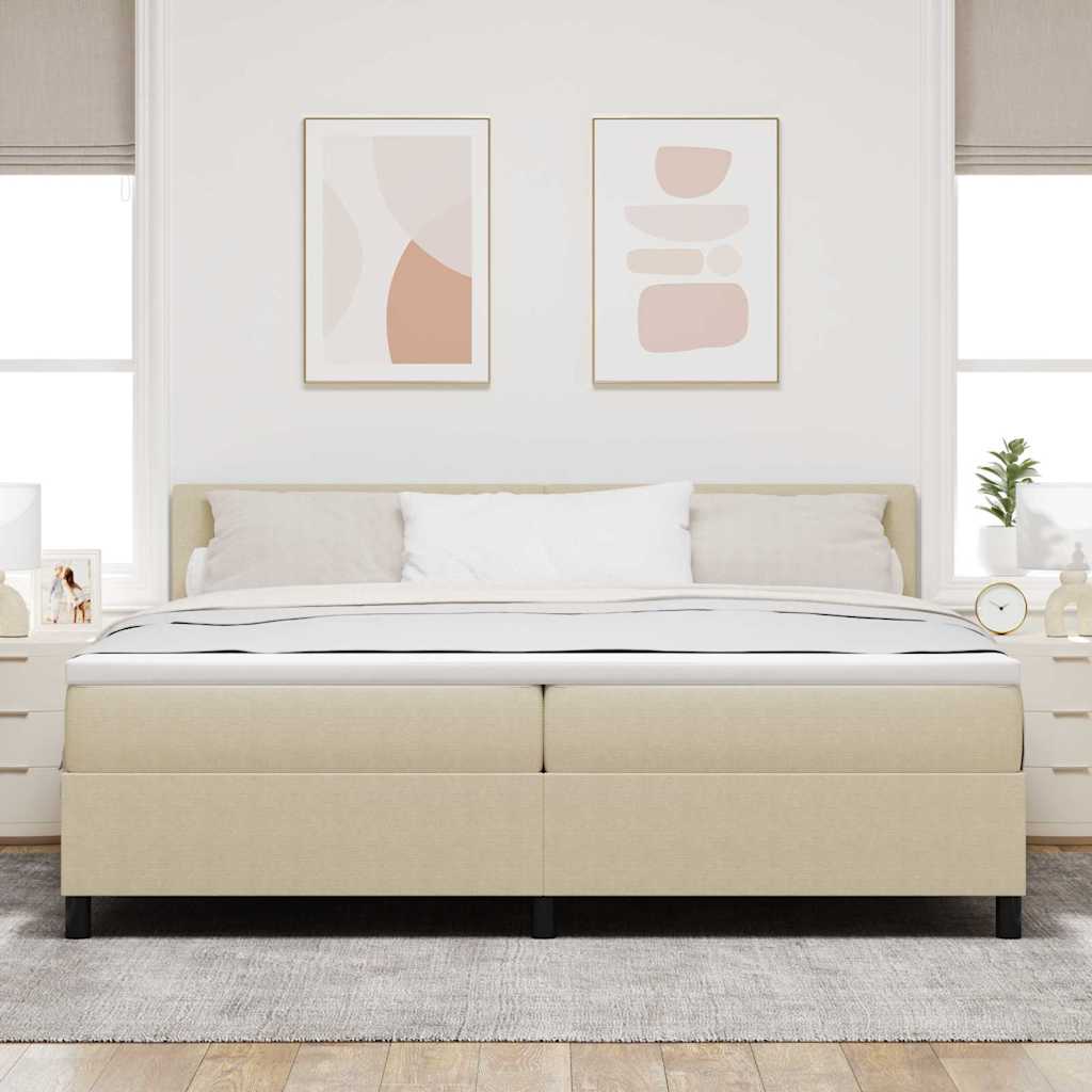 LED Box Spring Bed Lys Grå og Hvid 200 x 200 cm Velourstof