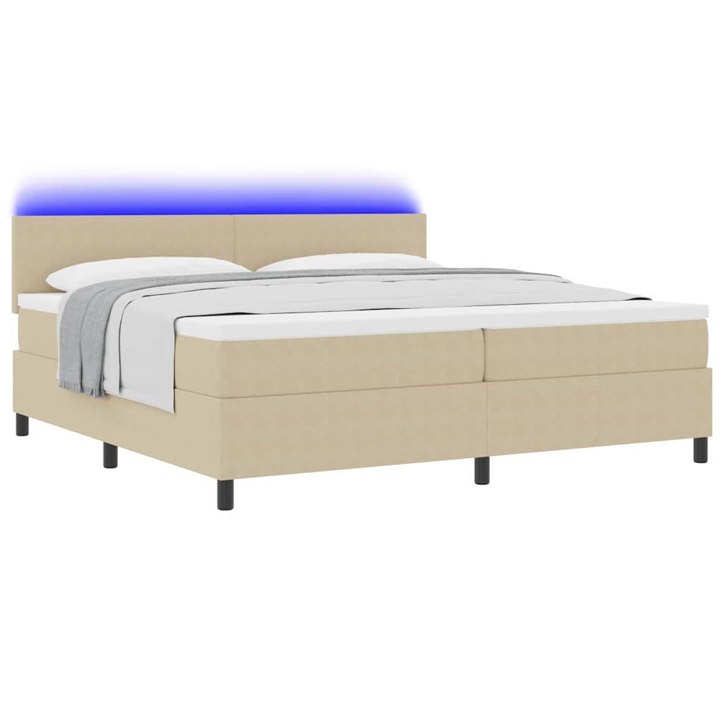 LED Box Spring Bed Lys Grå og Hvid 200 x 200 cm Velourstof
