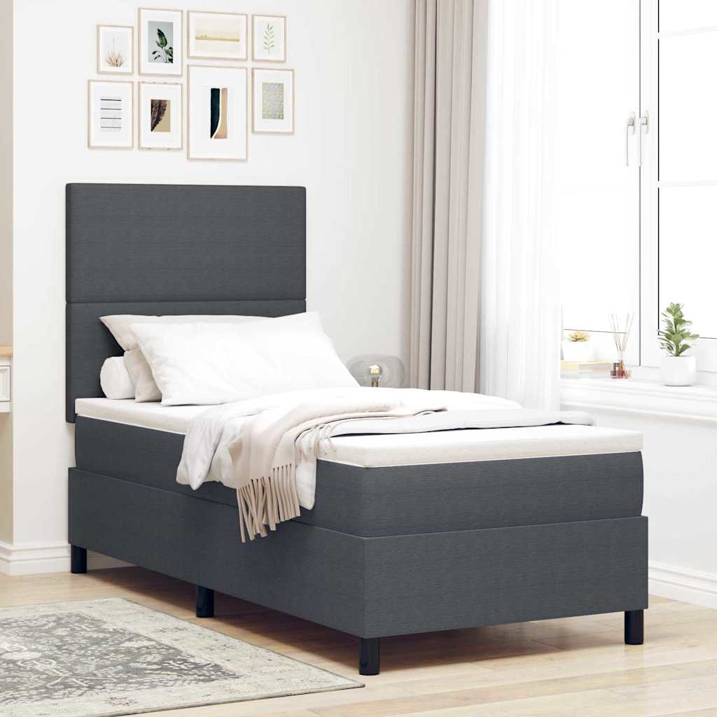 LED Box Spring Bed Mørkegrå og Hvid 90 x 190 cm Velourstof