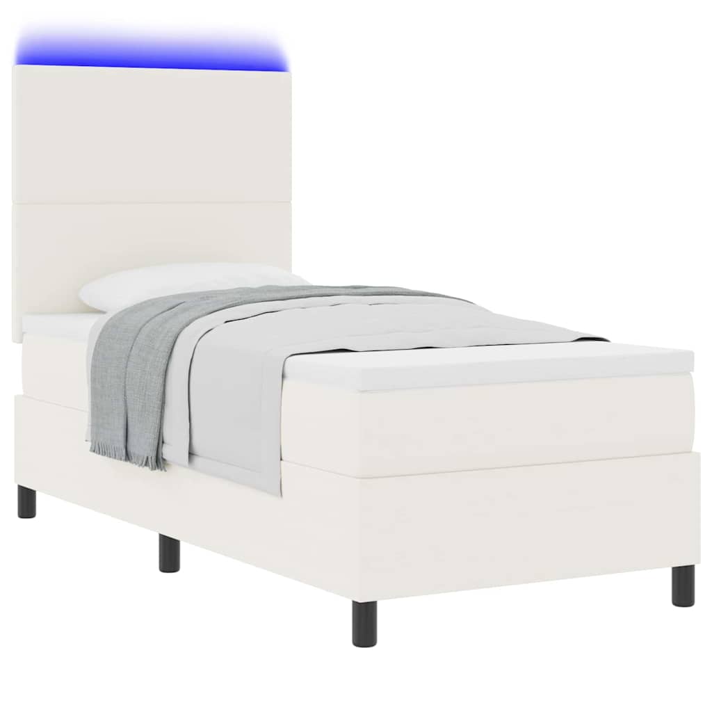LED Box Spring Bed Creme og hvid 100 x 200 cm Velourstof