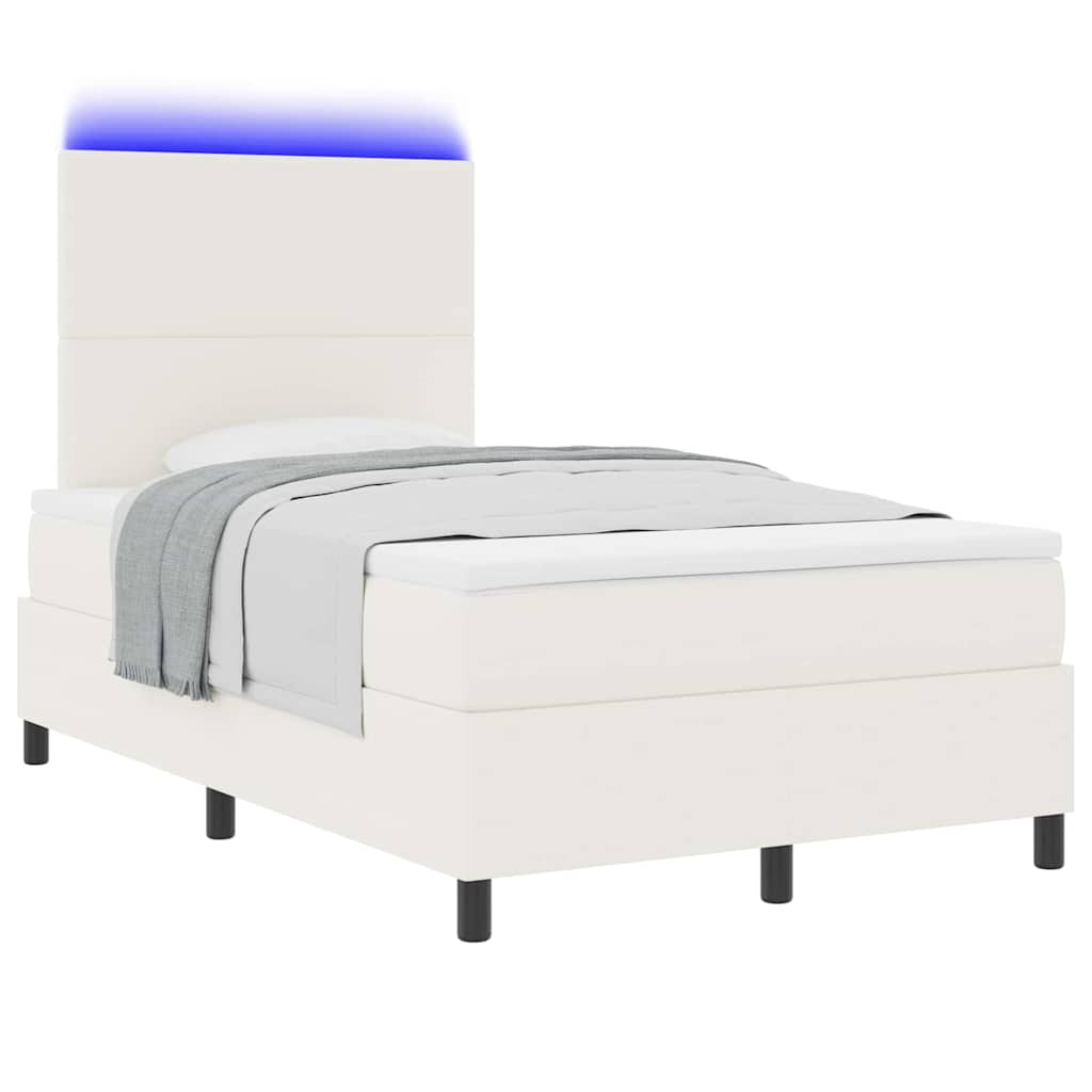 LED Box Spring Bed Creme og hvid 120 x 200 cm Velourstof