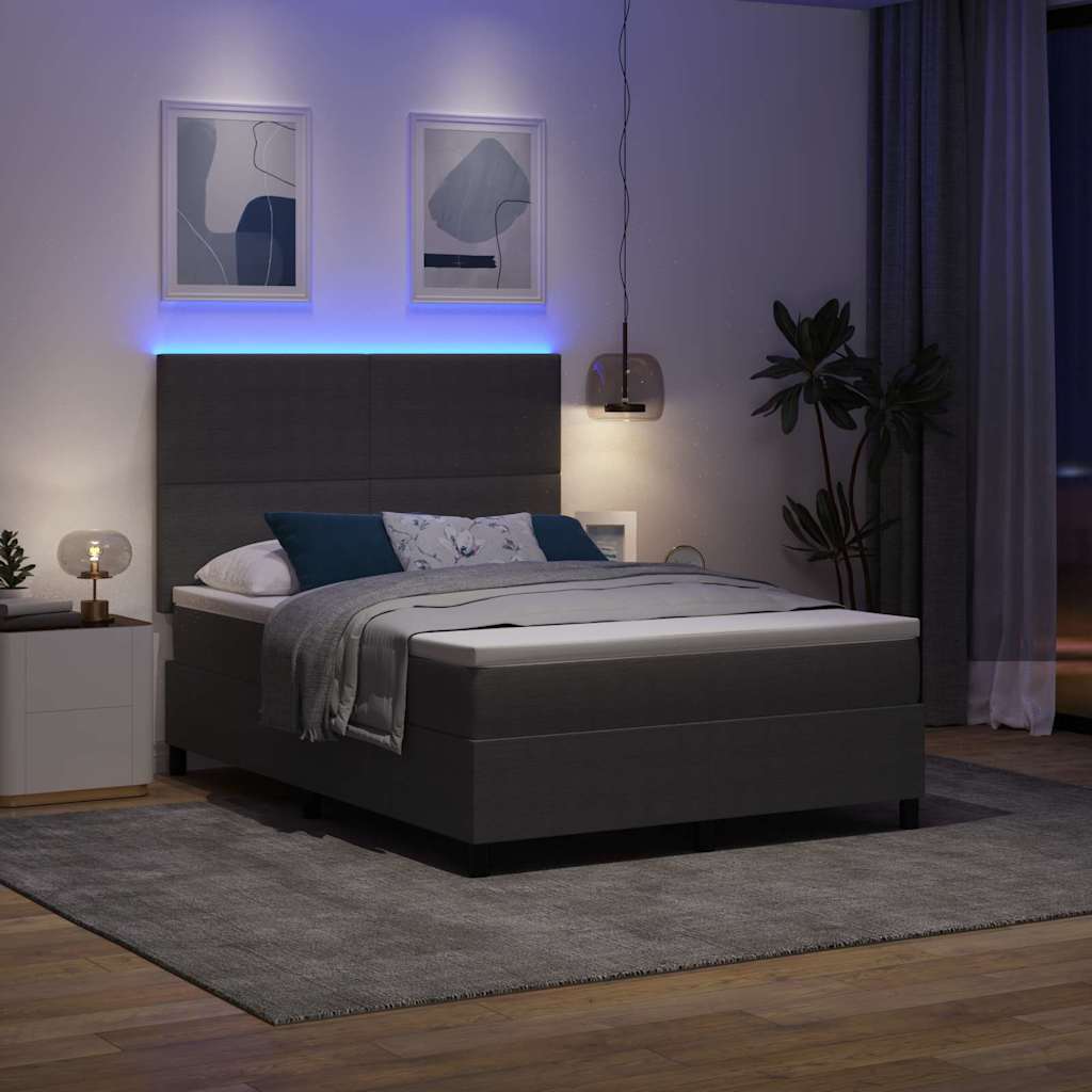 LED Box Spring Bed Lys Grå og Hvid 140 x 190 cm Velourstof