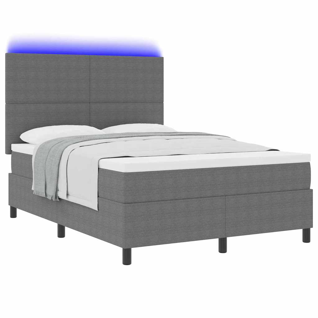 LED Box Spring Bed Lys Grå og Hvid 140 x 190 cm Velourstof