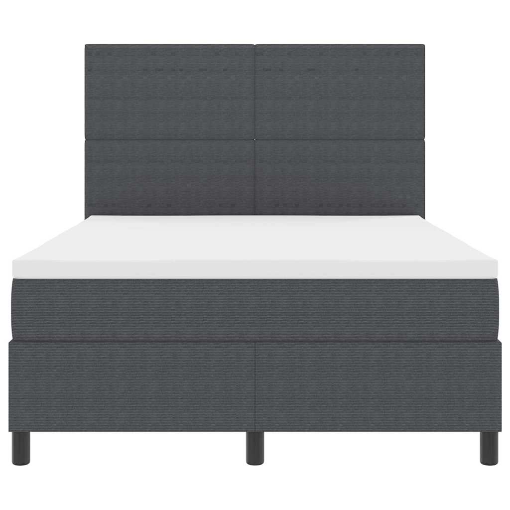LED Box Spring Bed Mørkegrå og Hvid 140 x 190 cm Velourstof