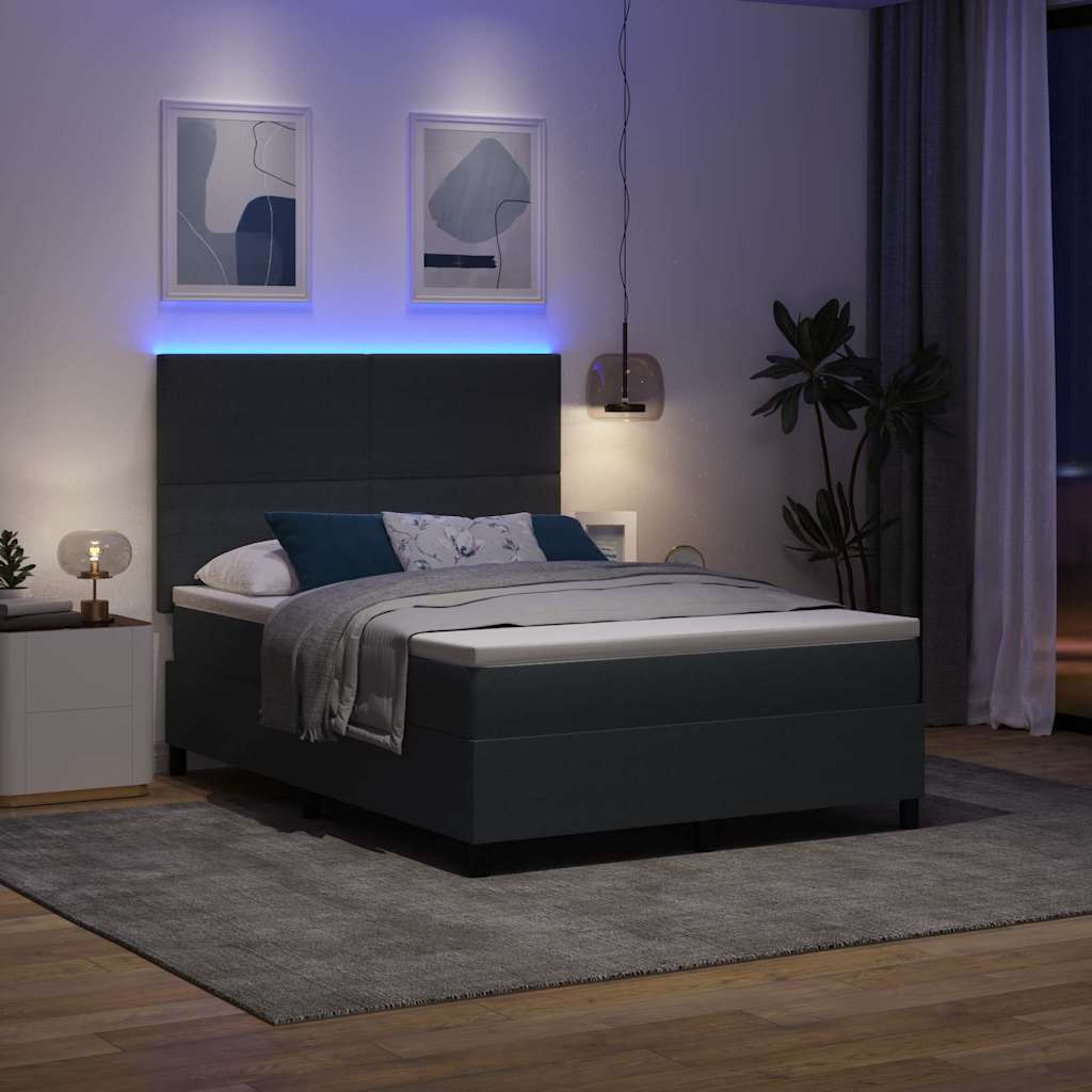 LED Box Spring Bed Mørkegrå og Hvid 140 x 200 cm Velourstof