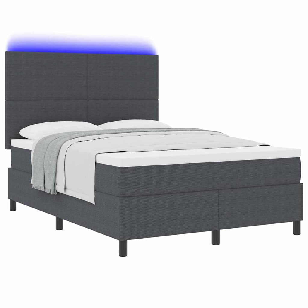 LED Box Spring Bed Mørkegrå og Hvid 140 x 200 cm Velourstof