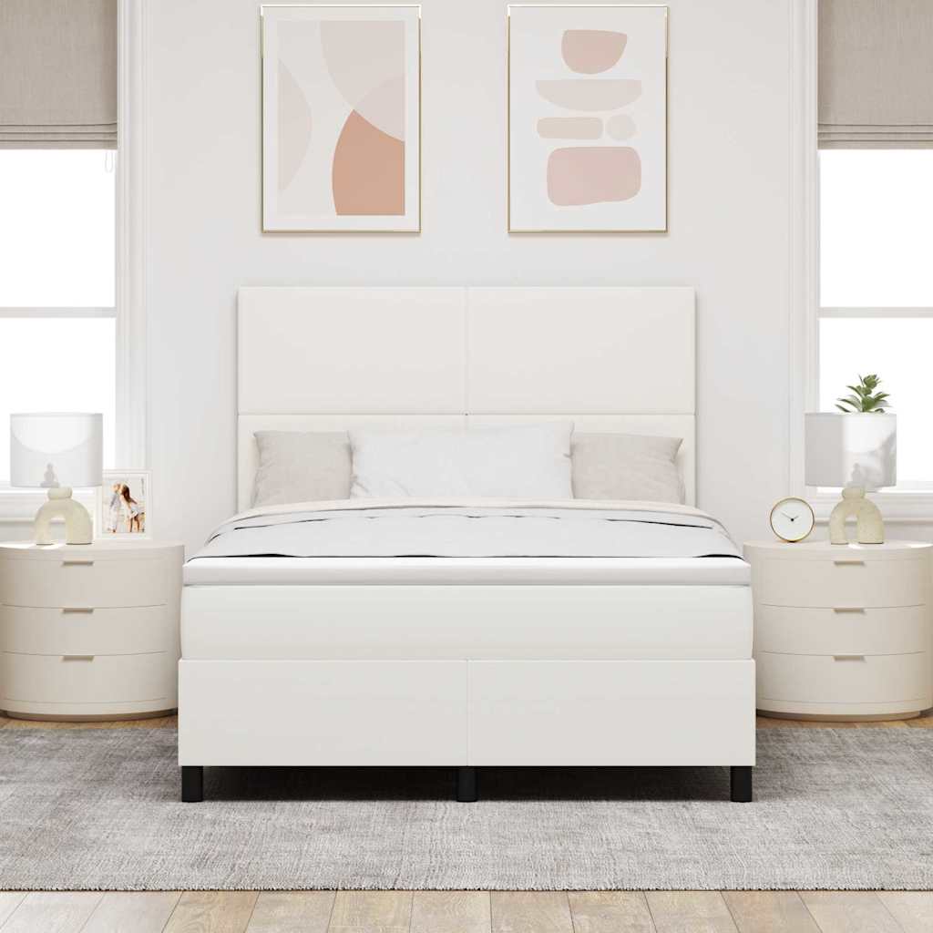 LED Box Spring Bed Creme og hvid 160 x 200 cm Velourstof