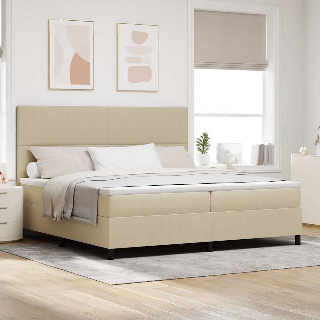 LED Box Spring Bed Lys Grå og Hvid 200 x 200 cm Velourstof