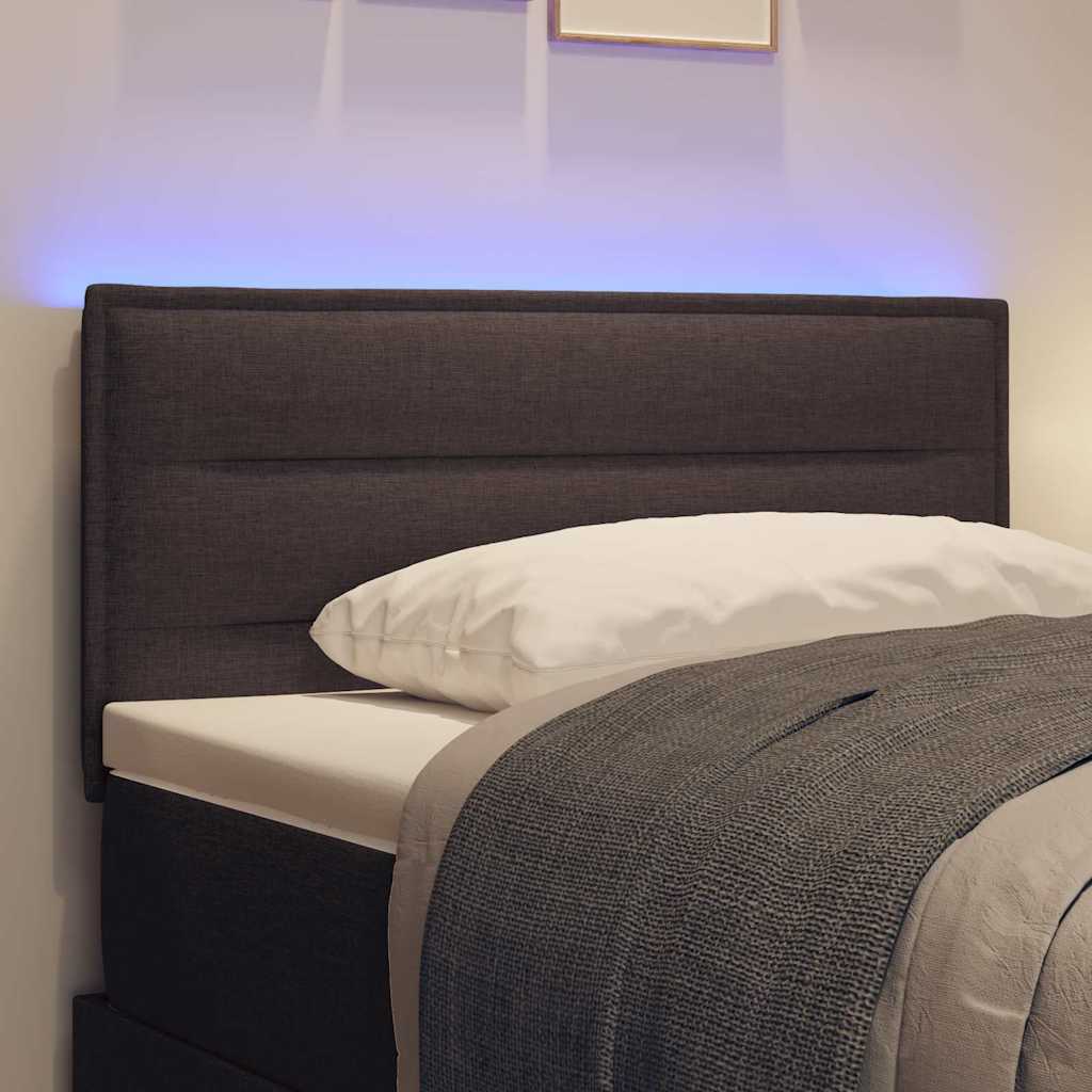 LED sengegavl med LED-lysstrimler Mørk Brun 90 cm Stof