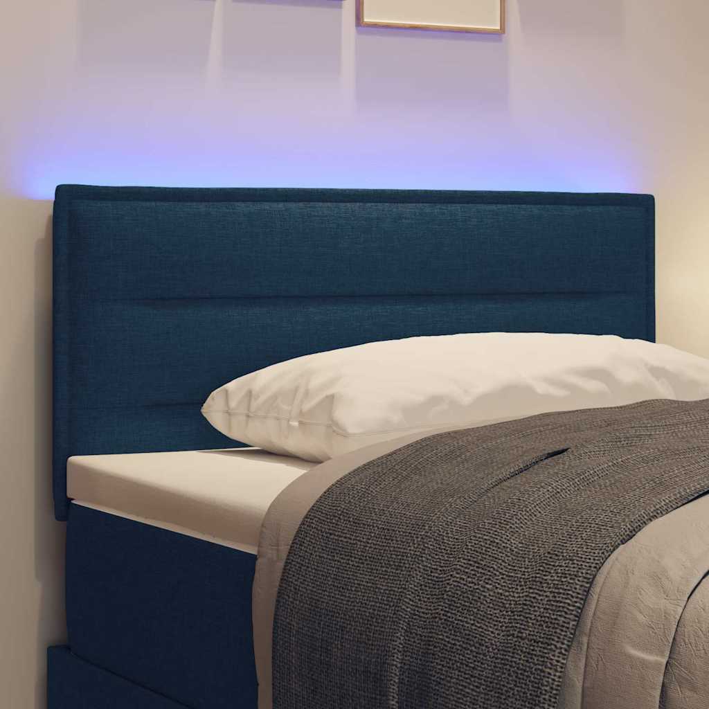 LED sengegavl med LED-lysstrimler Blå 100 cm Stof