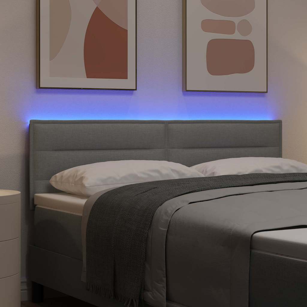 LED sengegavl med LED-lysstrimler Lysegrå 144 cm Stof