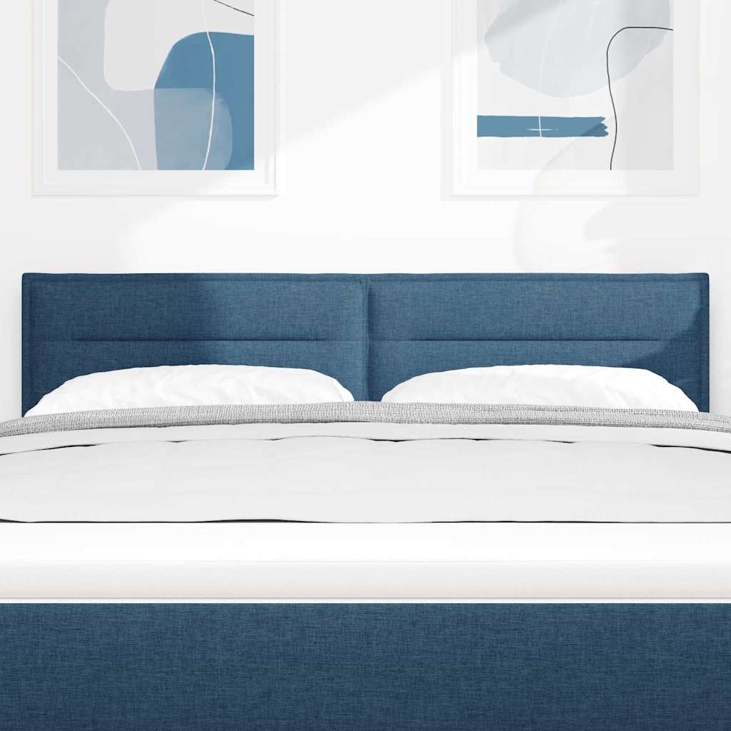LED sengegavl med LED-lysstrimler Blå 144 cm Stof