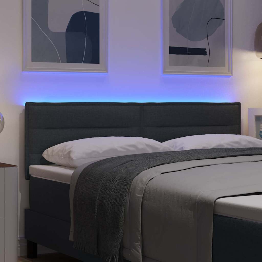 LED sengegavl med LED-lysstrimler Mørkegrå 160 cm Stof