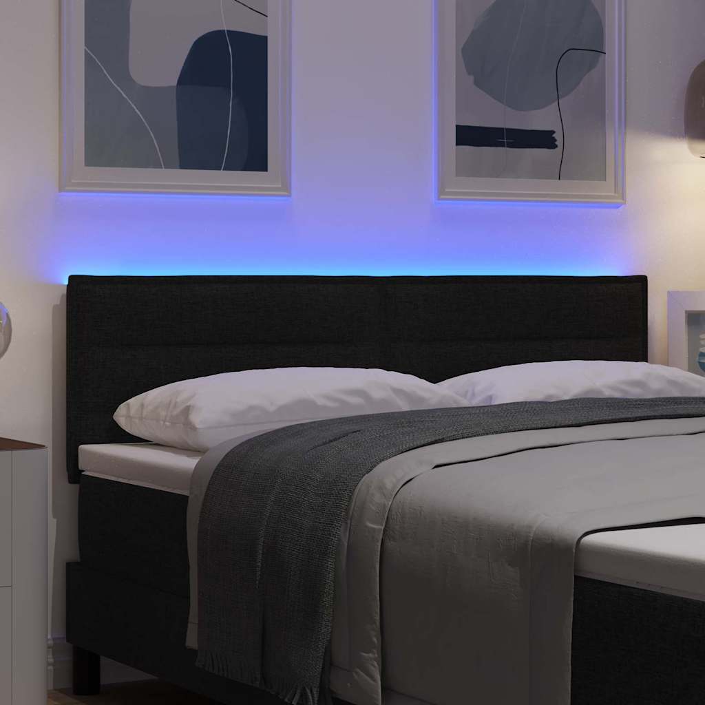 LED sengegavl med LED-lysstrimler Sort 160 cm Stof