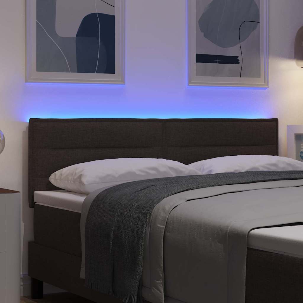 LED sengegavl med LED-lysstrimler Mørk Brun 160 cm Stof