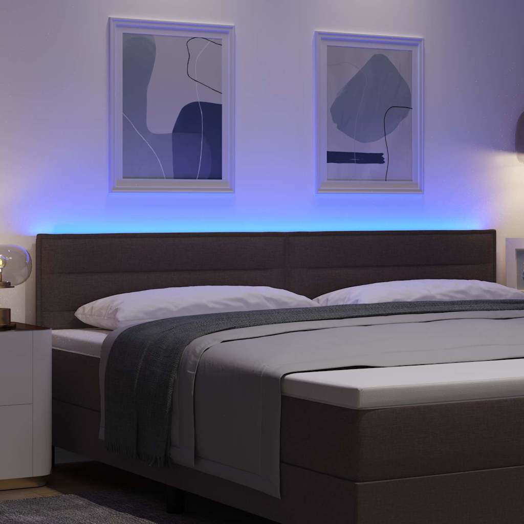 LED sengegavl med LED-lysstrimler Mørk Brun 200 cm Stof