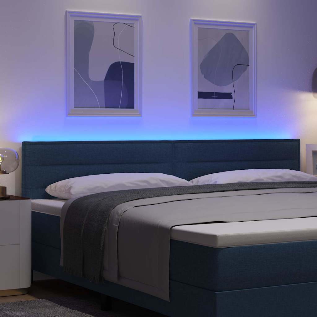 LED sengegavl med LED-lysstrimler Blå 200 cm Stof