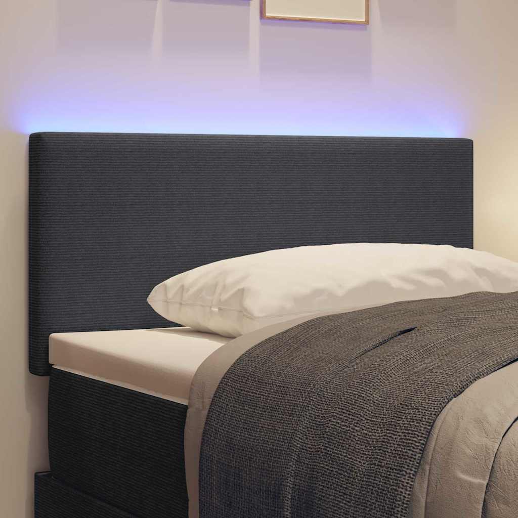 LED sengegavl med LED-lysstrimler Mørkegrå 80 cm Velourstof