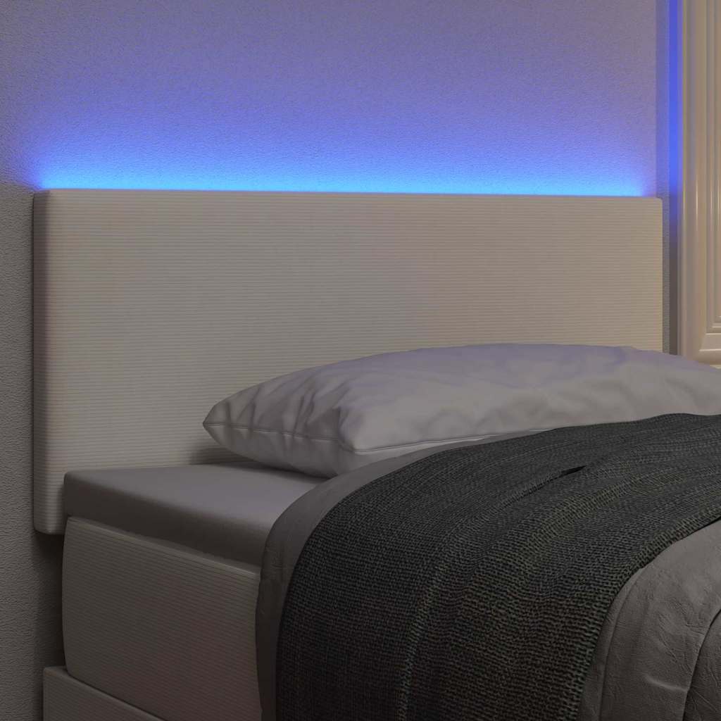 LED sengegavl med LED-lysstrimler Creme 100 cm Velourstof
