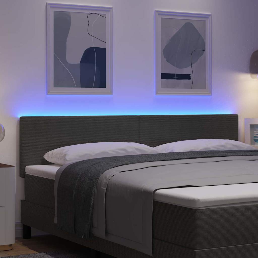 LED sengegavl med LED-lysstrimler Lysegrå 180 cm Velourstof