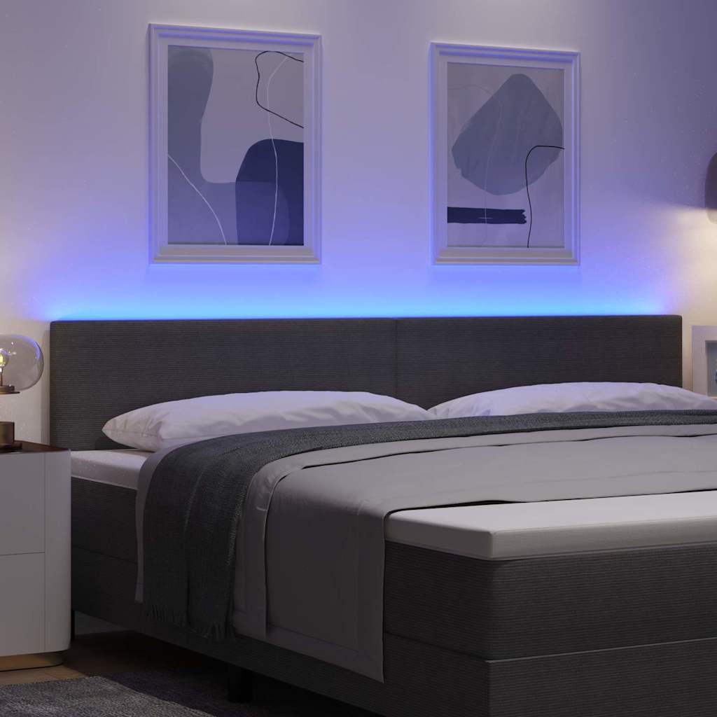 LED sengegavl med LED-lysstrimler Lysegrå 200 cm Velourstof
