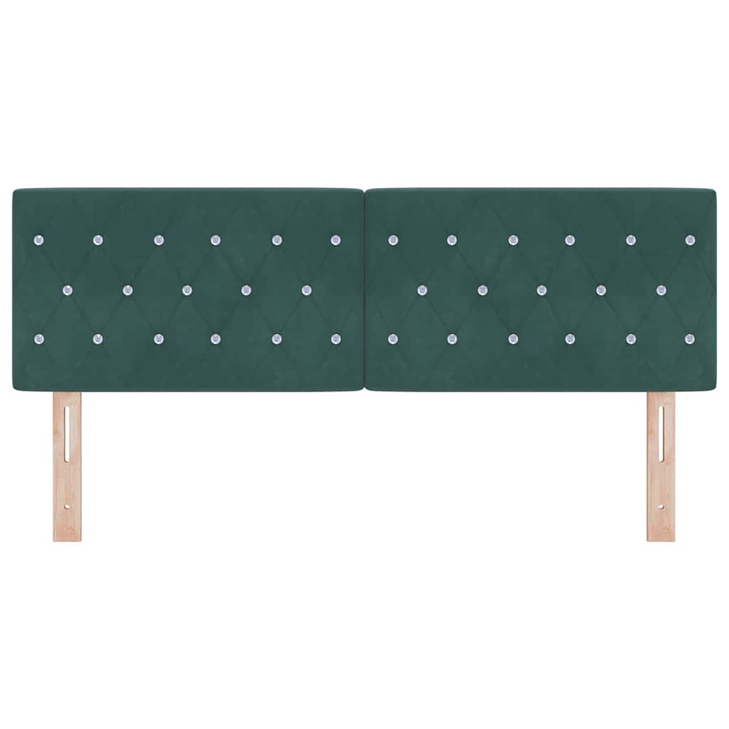 LED sengegavl med LED-lysstrimler Mørkegrøn 144 cm Fløjl