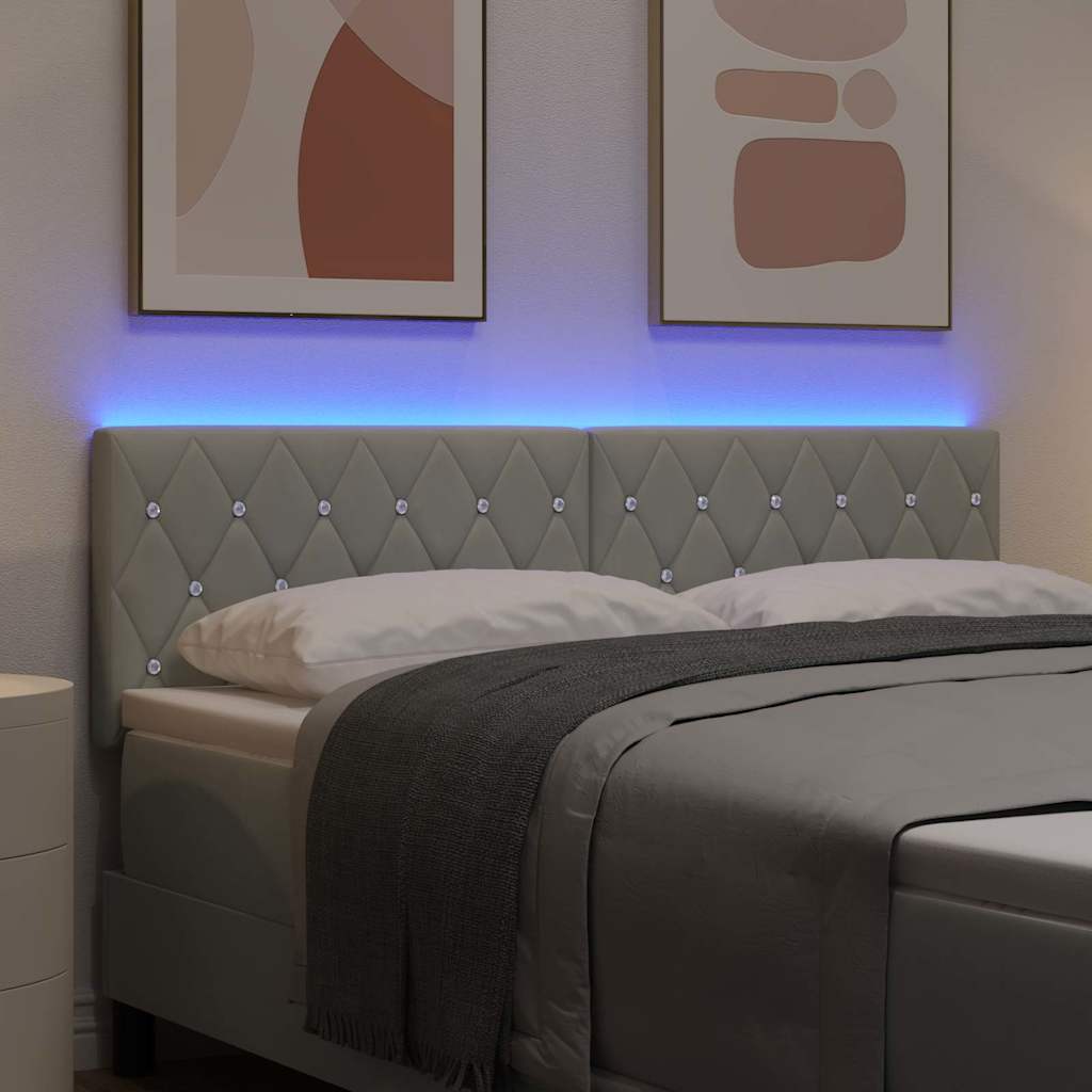 LED sengegavl med LED-lysstrimler Lysegrå 160 cm Fløjl