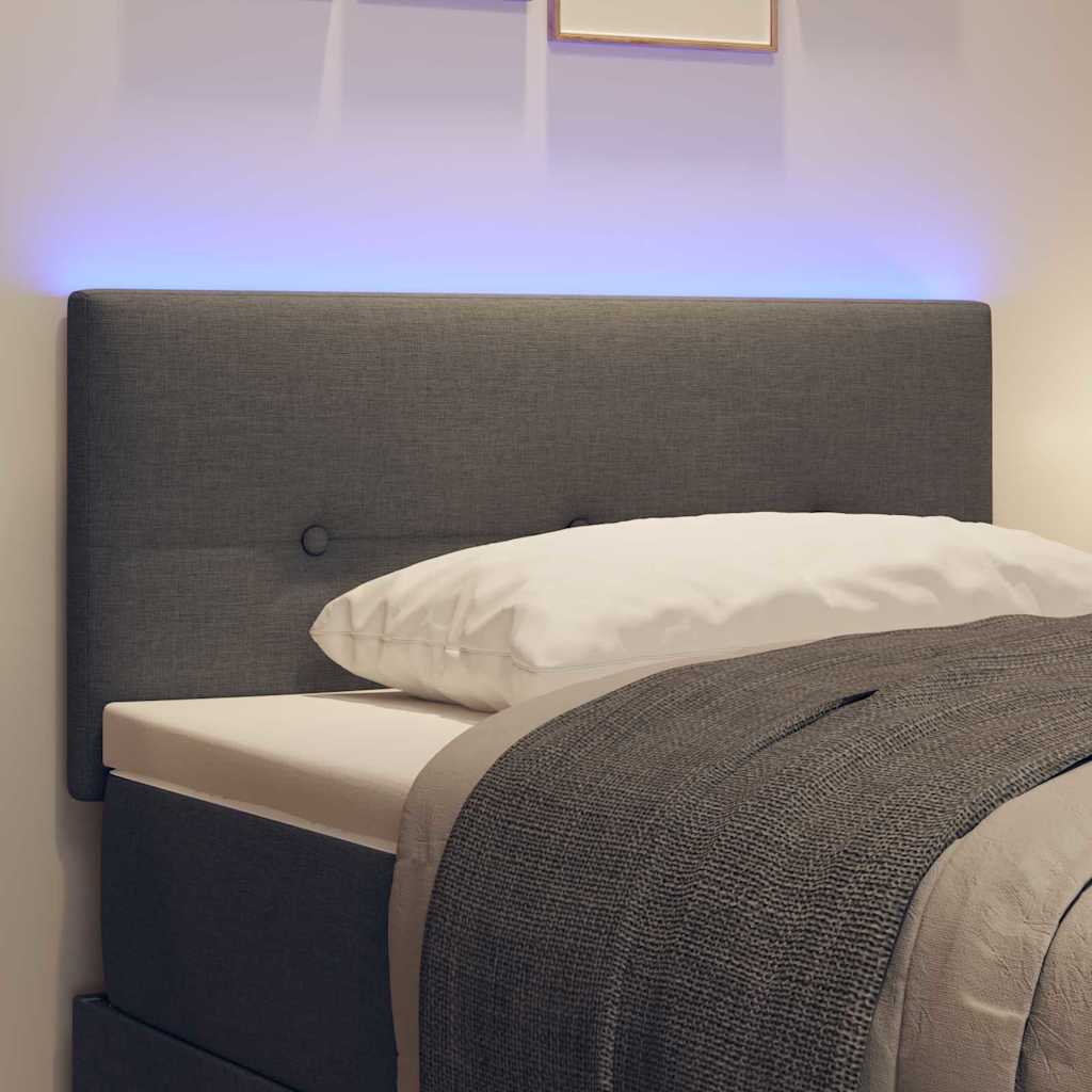 LED sengegavl med LED-lysstrimler Mørkegrå 80 cm Stof