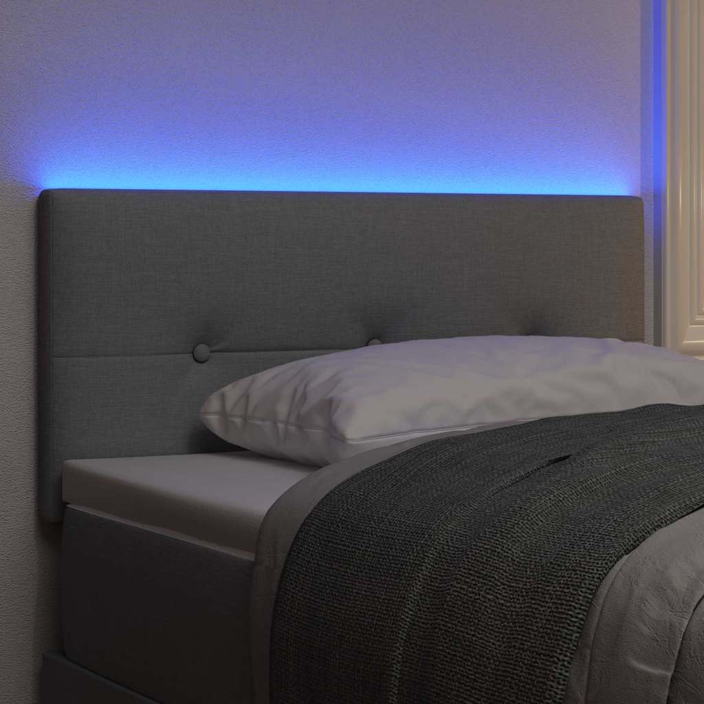 LED sengegavl med LED-lysstrimler Lysegrå 90 cm Stof