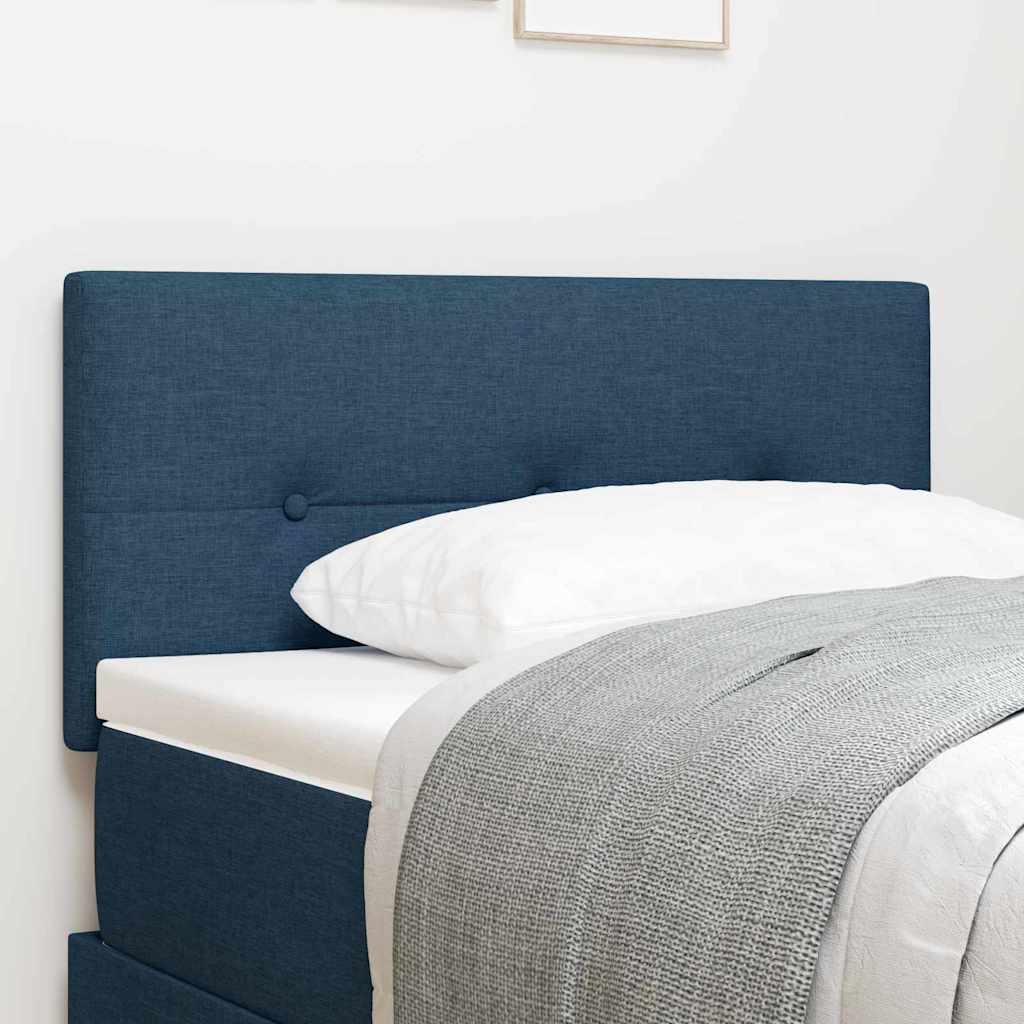 LED sengegavl med LED-lysstrimler med hovedgærde Blå 90 cm Stof